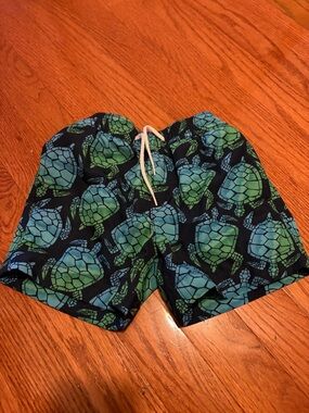 Crewcuts Boys Navy Swim Trunks with Blue-Green Turtle Print